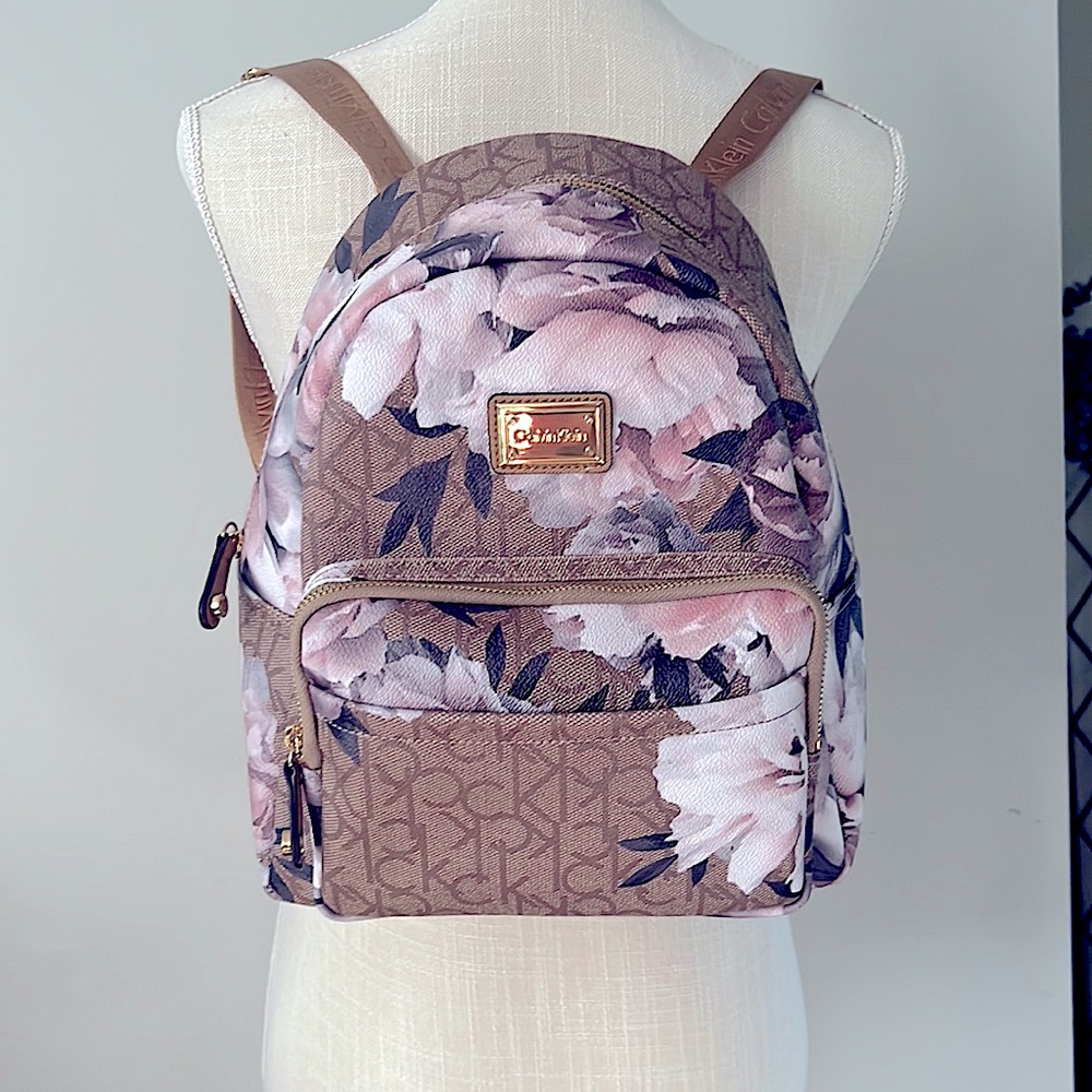 Calvin Klein Faux Leather Floral Backpack NWOT